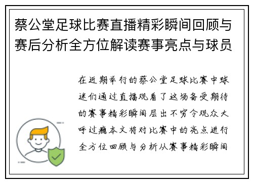 蔡公堂足球比赛直播精彩瞬间回顾与赛后分析全方位解读赛事亮点与球员表现